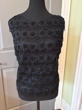 Vintage Black Beaded Fringe Camisole